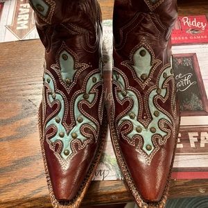 Vintage Pecos Bill Brown and Turquoise western boots! Size 8